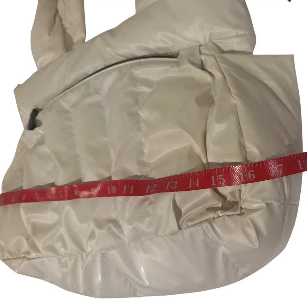 Sondra Roberts Squared Cream Puffer Tote Bag Leopard Lining Travel Sporty Chic